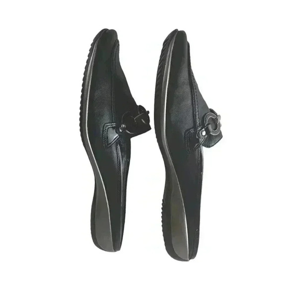 Sesto Meucci Leather Mules Slides Slip On Shoes Black Silver Chain Size 9 M - Picture 5 of 9